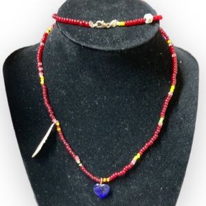 Native made blue heart beaded necklace